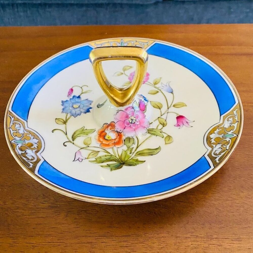 Noritake Hand-Painted Floral & Gold Trim Porcelain Dish With Handle